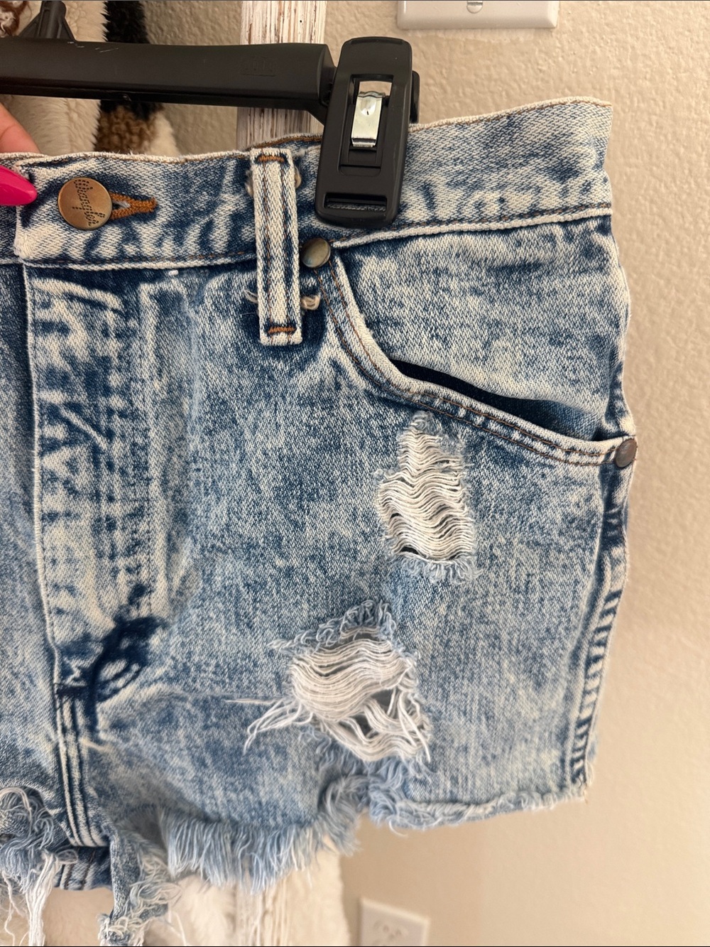 Wrangler Acid Wash Blue Denim Jean Shorts - Picture 4 of 8